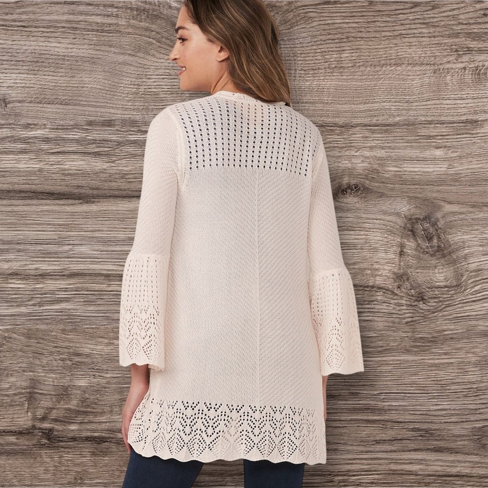 LC Lauren Conrad XS Cream Open-Knit Bell-Sleeve Pointelle Cardigan